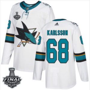 Sharks #68 Melker Karlsson Weiß 2019 Stanley Cup Final Stitched